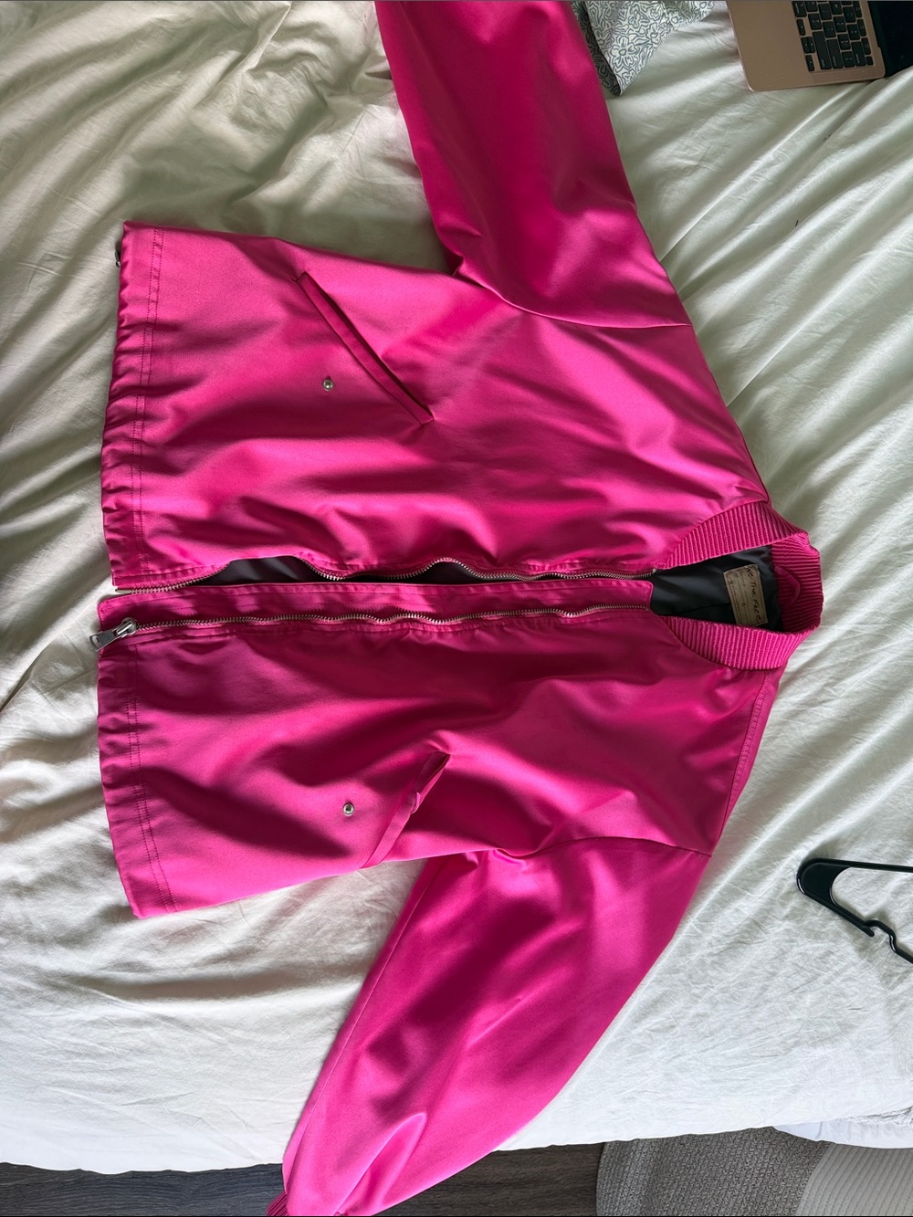 We The Free Vibrant Pink Satin Bomber Jacket